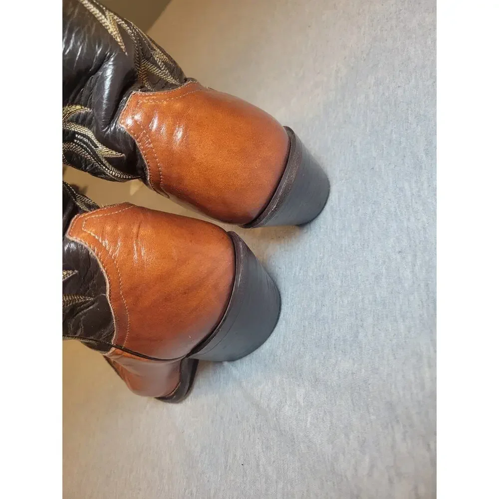 Vintage Tony Lama 6951 Men Brown Western Cowboy Boots J Toe Leather USA W Box